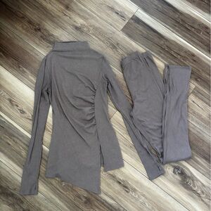 Fashion Nova Taupe Ribbed Lounge Set